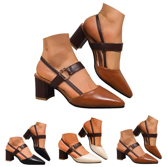 Dakaela Womens Pumps Pointed Toe Slingback Chunky Heels Comfortable Classic Slip on Sandals Wedding Party Dress Shoes Beige 6