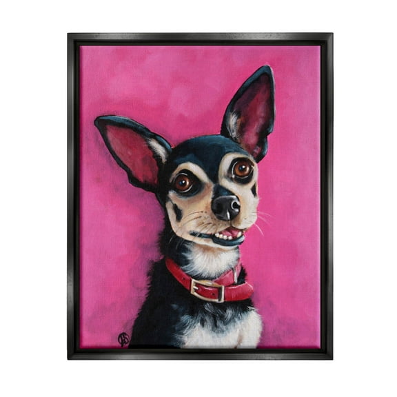 Stupell Industries Bold Pink Chihuahua Portrait Painting Jet Black Floating Framed Canvas Print Wall Art, Design by Lucia Stewart