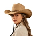 thumbnail image 4 of BRICH Cowboy Hats for Women Men Wide Brim Western Cowboy Hat Classic Roll up Resistant Felt Rancher Hats 04-Khaki One Size, 4 of 5
