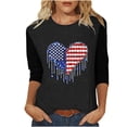 thumbnail image 2 of lcziwo Celebration Shirt for Women Plus Size Cotton Comfortable American Flag 3/4 Sleeve Shirts Memorial Print Summer Basic Round Neck Tee Black XXXXXL, 2 of 5
