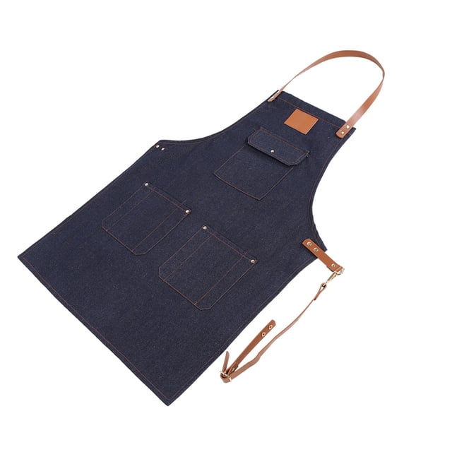 BBQ Apron, Quick Release Cross-back Leather Apron Apron With Pocket Denim Hotel Use For Chef For Hairdresser 23.62 X 29.53 In
