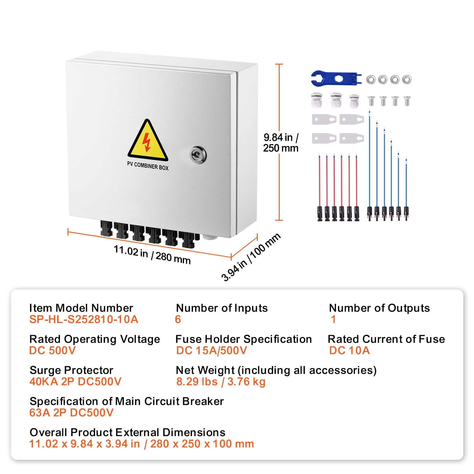 KFFKFF PV Aggregator Box, 6-String, Solar Aggregator Box with 10A Designated Current Fuse, 63A Circuit Interrupter, Lightning Protector and Solar Link, Metallic Housing