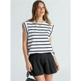 thumbnail image 2 of Chiclily Cap Sleeve Tank Tops for Women Summer Casual Basic T-Shirts, White Stripe L, 2 of 6