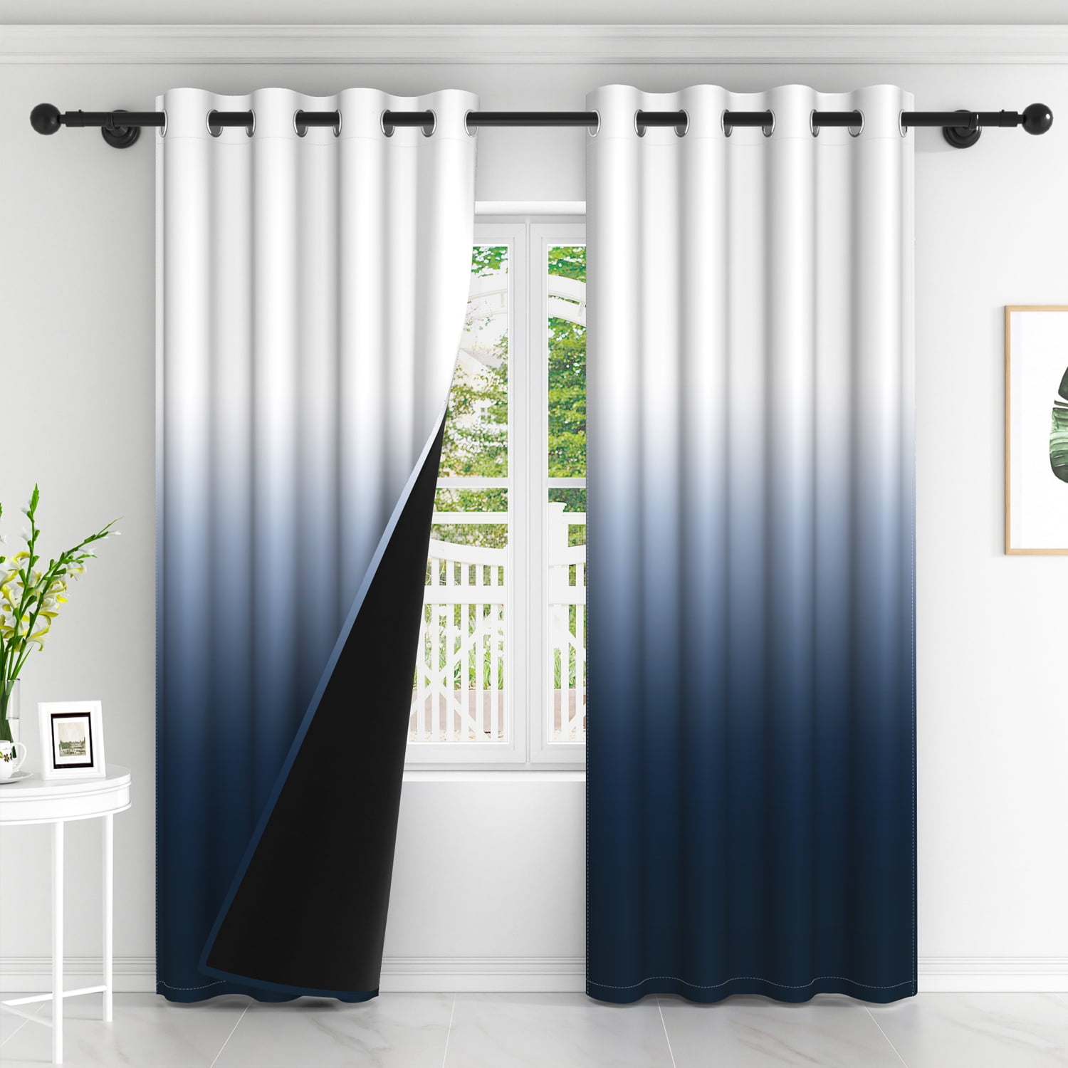 LFEEY Navy Blue Blackout Curtains for Bedroom, Ombre Curtains Room Darkening Window Drapes,52x84 inches, 2 Panels