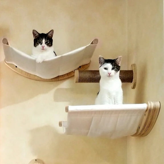 2pcs Wooden Cat Hammocks And Perches, Stable Cat Wall Shelf For Playing