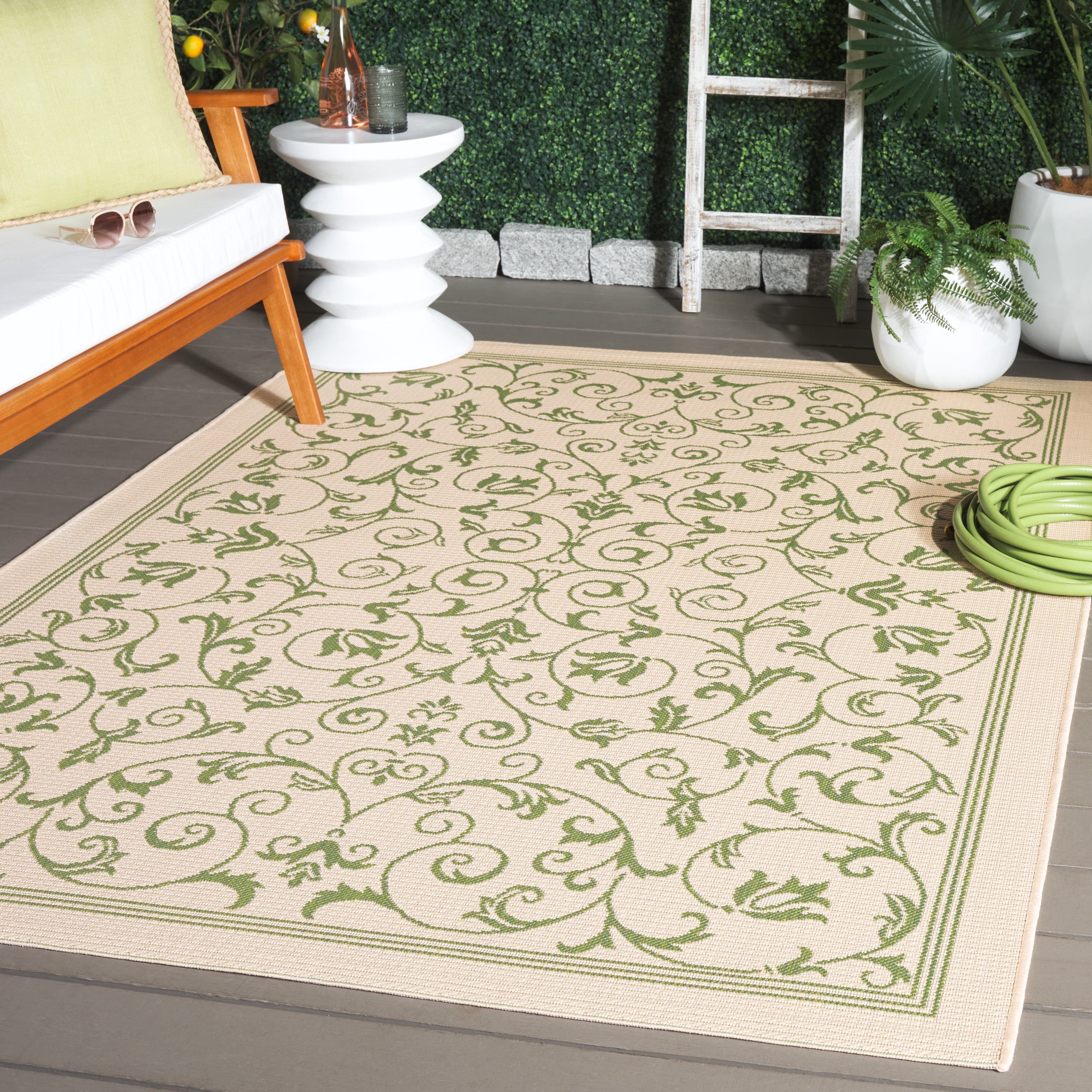 Safavieh Courtyard Nanda Botanical Indoor/Outdoor Area Rug, Natural/Olive, 5'3" x 7'7"