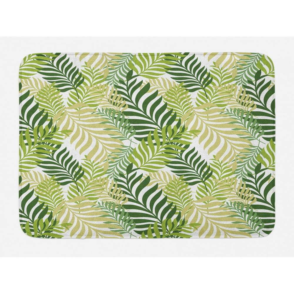 Leaf Bath Mat, Tropic Exotic Palm Tree Leaves Natural Botanical Spring
