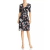 Adrianna Papell Surplice Neck Short Sleeve Floral Print Tie Side Rayon Jersey Faux Wrap Dress-BLACK MULTI / 2