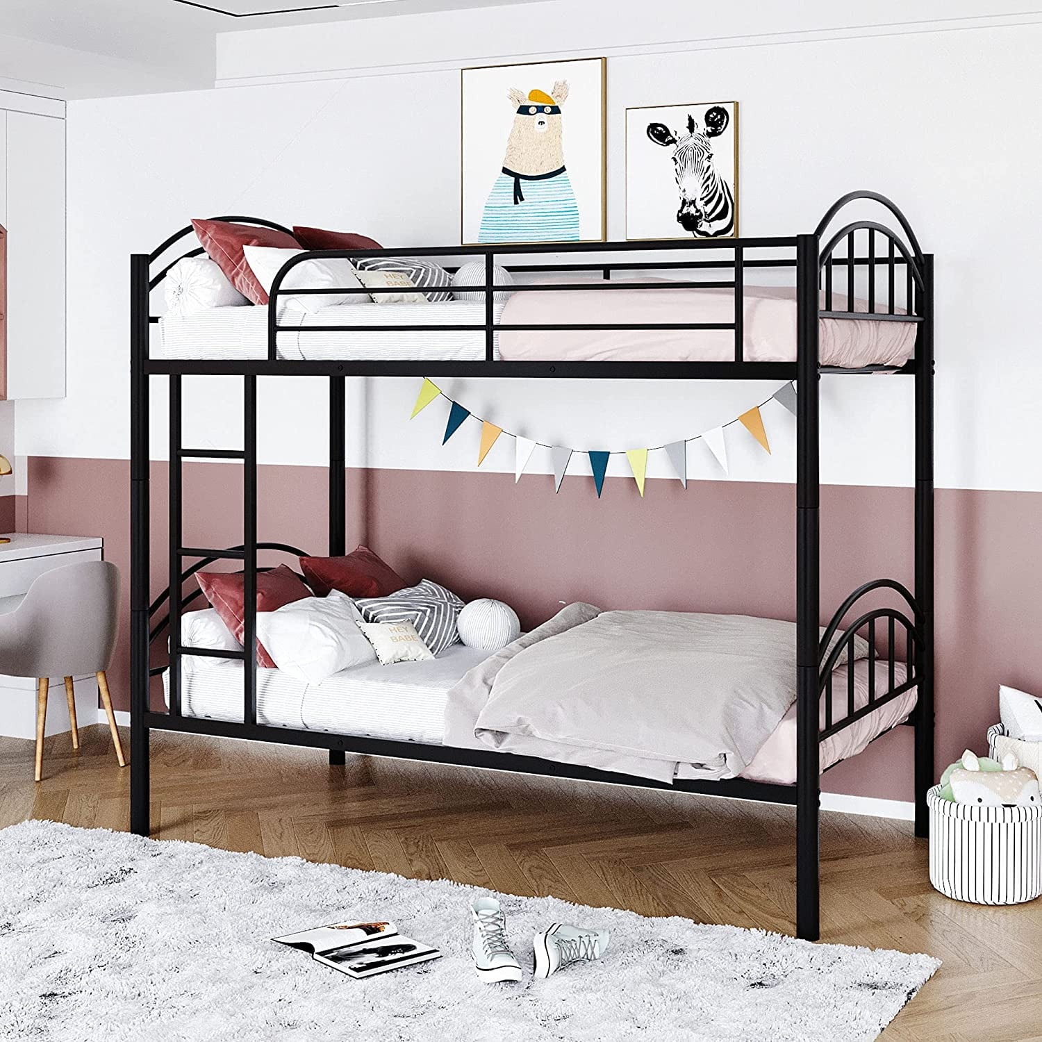 Twin Over Twin Metal Bunk Bed, Heavy Duty Metal Bunk Beds Convertible Bunk Bed Twin Size, Metal