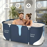 GIATUEE 55in Portable Folding Bathtub for Bathroom, Hot Ice Bath Tub for 2 Person , Blue White