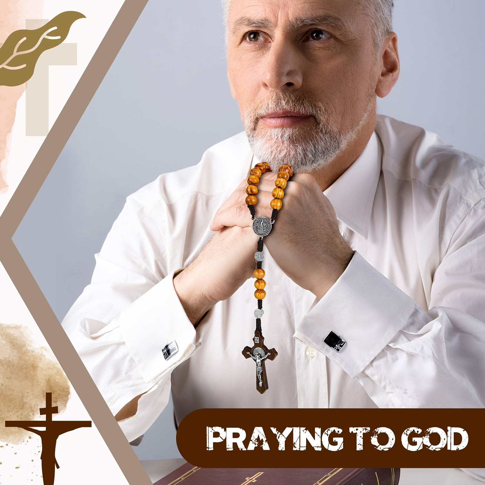24Pcs Wooden Rosary Necklaces, Solid Wood Carved Rosary Beads Featuring "Our Father" Element, Bulk Rosaries for Baptism Favors, Church Events, Faith-Based Gifts, Rosarios Para Recuerdos