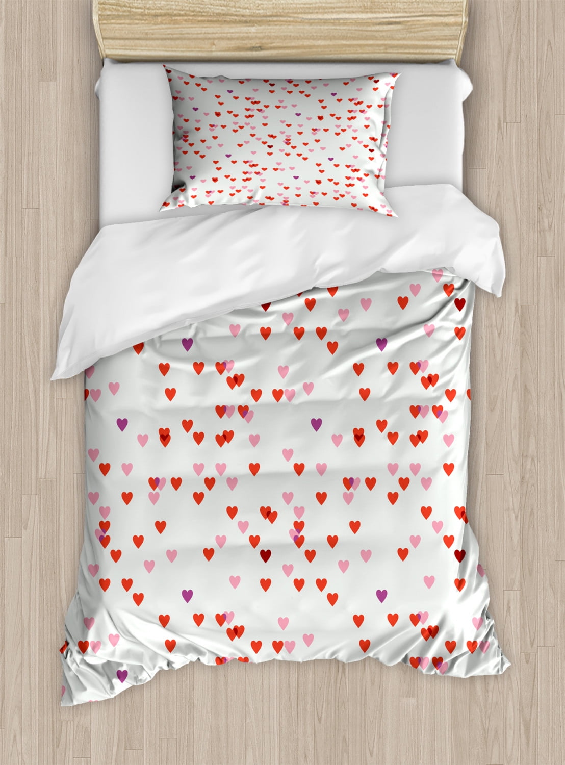 Valentines Day Duvet Cover Set Twin Size, Love Theme Warm Colored