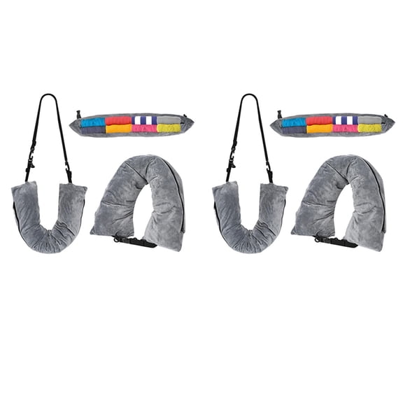 2X Travel Neck Pillow Stuffable with Clothes,Stuffable Neck Pillow for Traveling,Fillable Neck Pillow Extra Storage Grey
