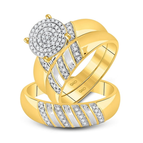 10K Yellow Gold His Hers Round Dia. Cluster Matching Wedding Set 1/3ctw, Women's Size: 5-10, Men's Size: 7-13