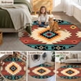 thumbnail image 6 of Teal Red Tribal Geometric Round Living Room Rugs 4 ft, Vintage Boho Native Abstract Washable Area Rug with Non-Slip Sturdy Edge Binding Round Carpet for Entryway Kitchen Bedroom Bathroom, 6 of 9