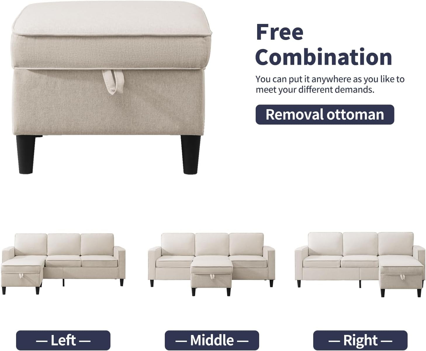 ijuicy Sectional Sofa Set,2PCS Living Room Furniture Couch Sets with Movable Storage Ottoman & Side Pockets,Include Sofa,Chair,Beige