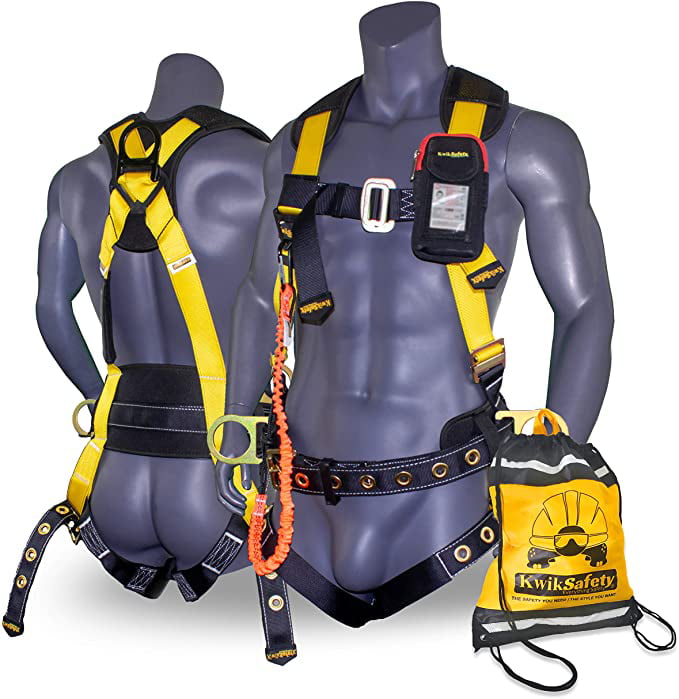 Safety Fall Protection Full Body Harness And Lanyard Combo Adjustable fit 
