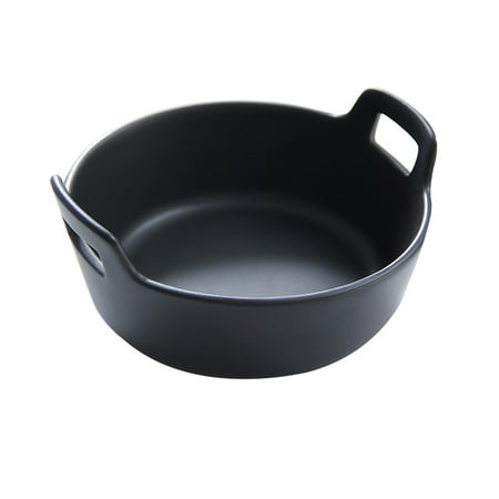 

Double Handle Ceramic Fruit Salad Bowl Porcelain Ceramic Salad Bowl Tableware Kitchen Container for Cereal Pasta (Black)