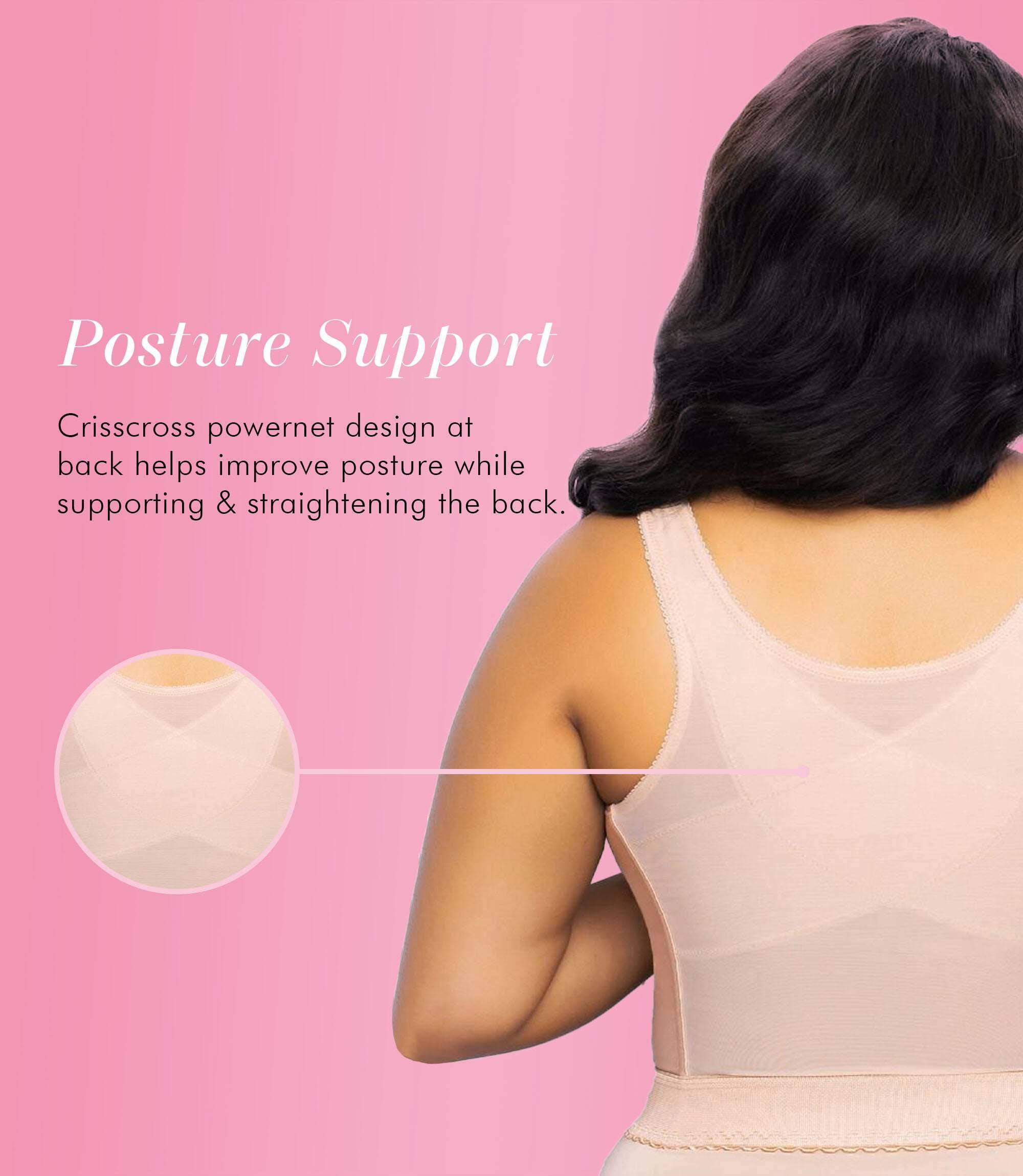 Exquisite Form 5107565 Fully® Slimming Wireless Back  Posture Support Longline Bra with Front Closure  Lace