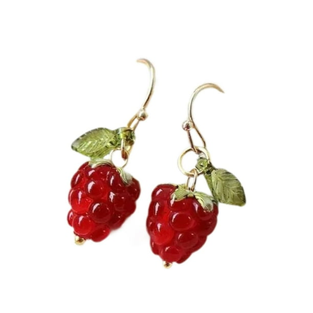 Pendientes de frambuesa roja para mujer, pendientes de fruta creativos, bonitos y ligeros Caída corta