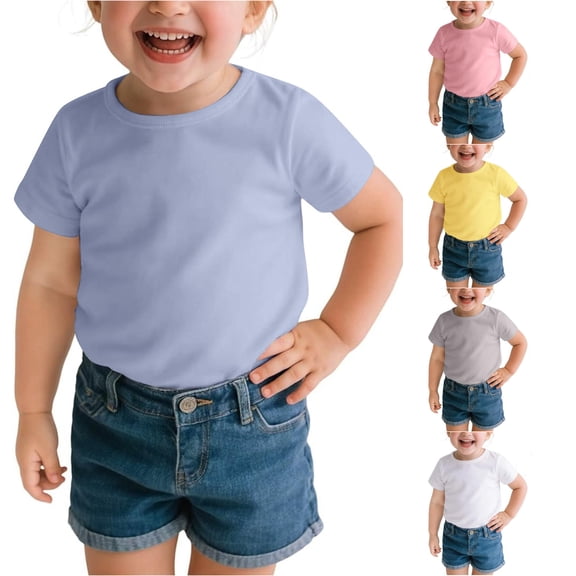 Toddler Girls' Short Sleeve Crew Neck Tee T-Shirt Solid Color Casual T Shirt Top Size 3-4T ,Blue