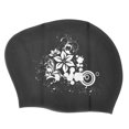 thumbnail image 1 of Bonnet de bain imprimé en silicone, imperméable, spécial cheveux longs et courts, pour enfants et femmes, noir, 1 of 4