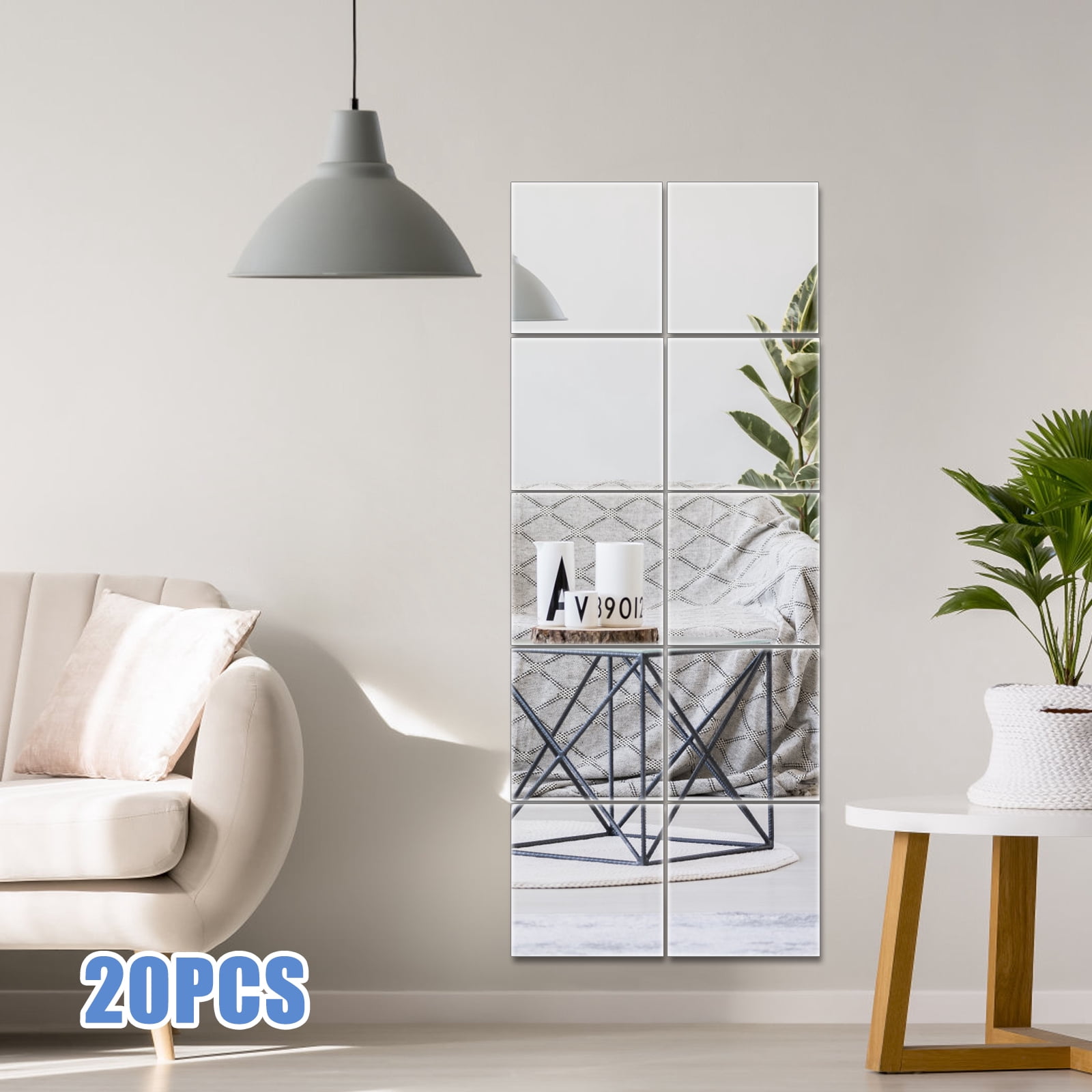EUWBSSR 20Pcs Mirror Sheets Non Glass Mirror 12inch Flexible Mirror Sheets Tiles Mirror Stickers Wall Decor Mirror for Home Bedroom Closet Bathroom