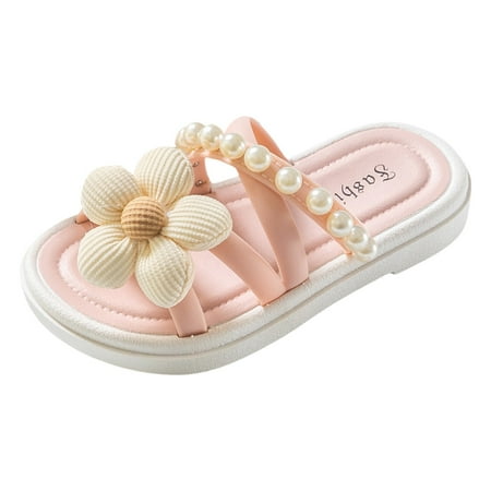 

Huashengg Children Shoes Comfortable Soft Soled Slippers Fashionable Flower Pearl Beach Sandals And Slippers Toddler Bedroom Slipper