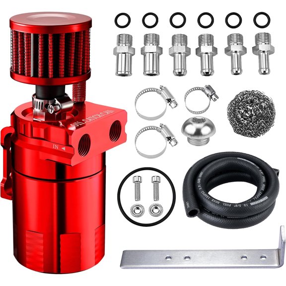 EVIL ENERGY 300ML Baffled Oil Catch Can with Breather Filter - Universal 2 Port Aluminum 3/8" ID 5FT NBR Hose Kit