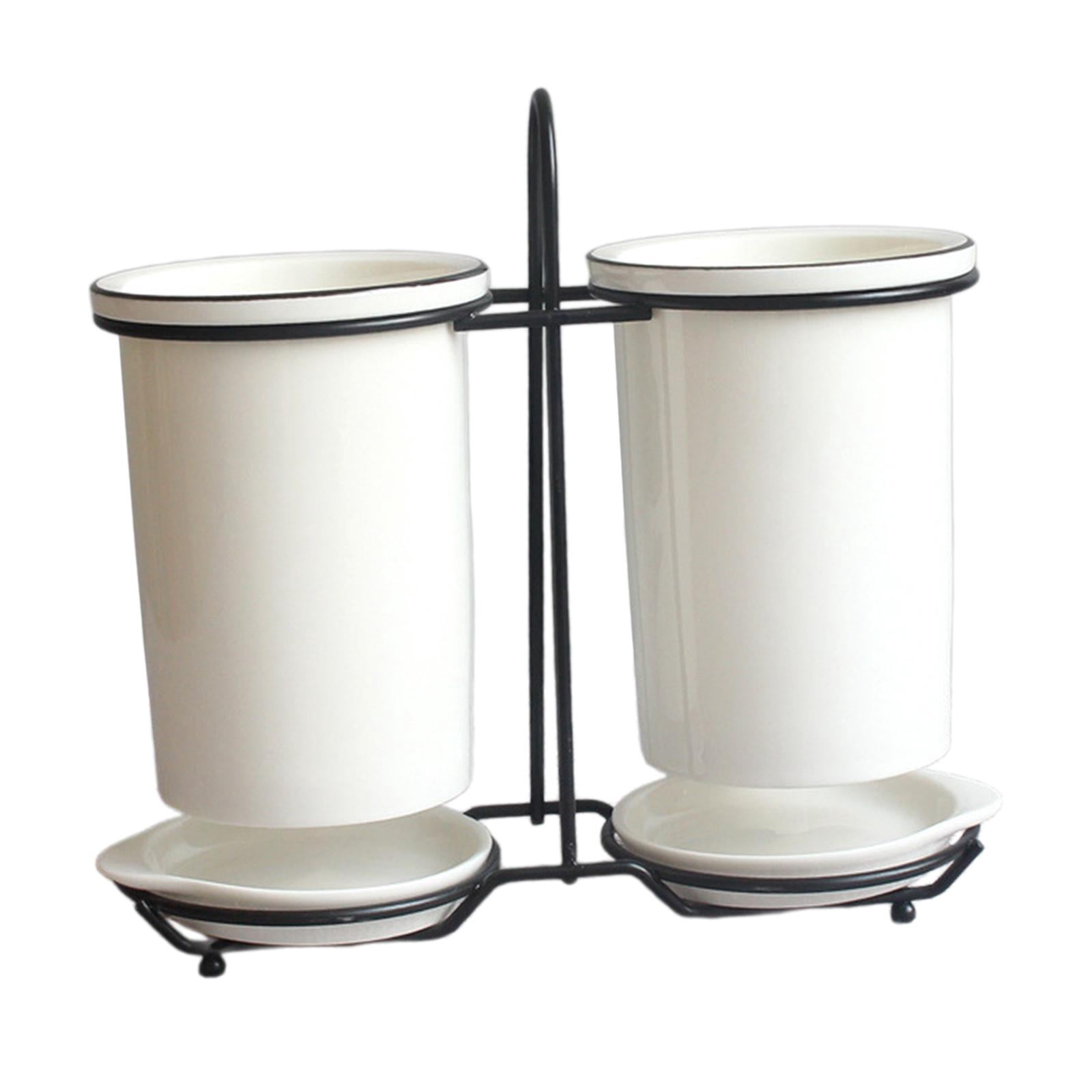 TISHITA Chopsticks Cage Draining Organizer Porcelain with Drain Tray Storage Rack Home Kitchen Utensil Holder Silverware Cutlery Rack A