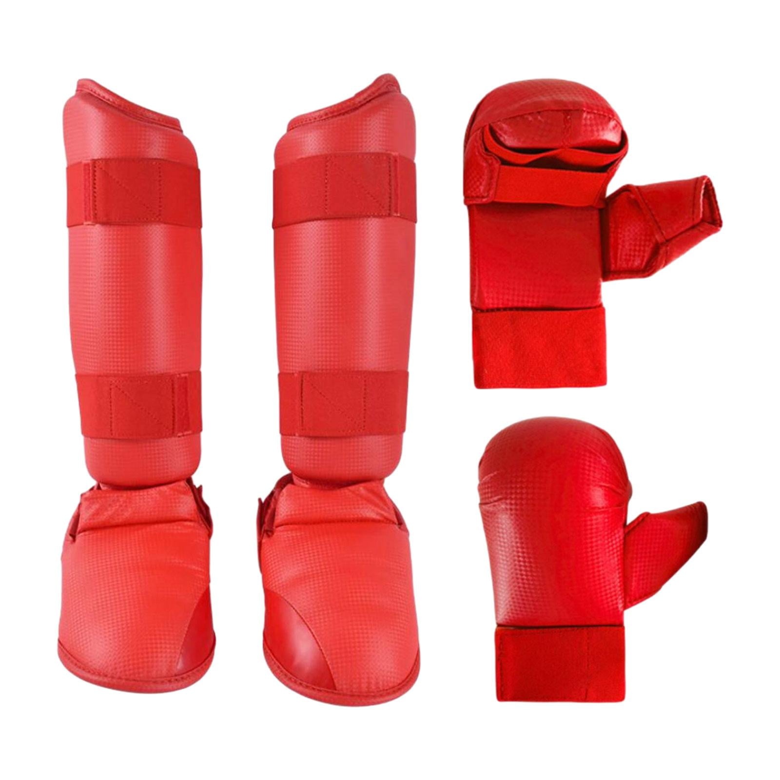 BAOSITY Karate Sparring Gear Set Boxing Gloves Shin Guards Taekwondo Training Punch Mitts, Punching Gloves Equipment for Mma Sparring L