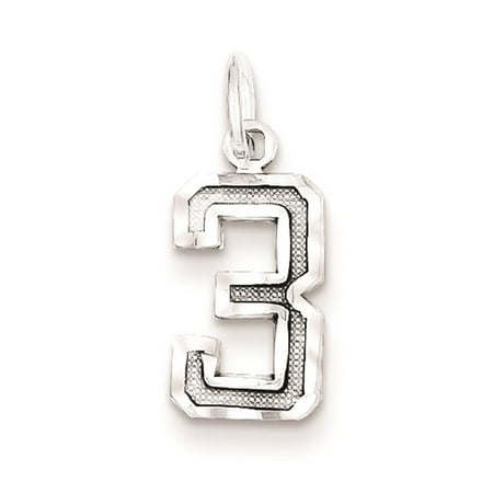 925 Sterling Silver Diamond Cut Small #3 Solid Charm Pendant