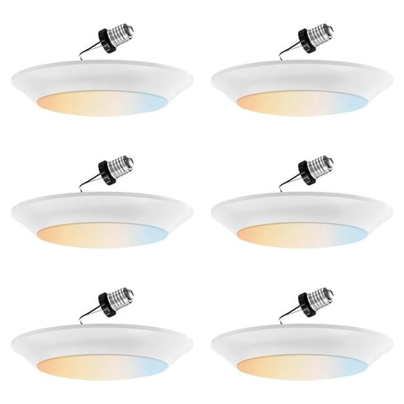 Sunshine Lighting B3166826 2700-3000-3500-4000 & 5000K Sunlite Round Flush Mount Ceiling Light Fixture - 15W - 950 Lumens - 7.25 Dia. - White - Pack of 6