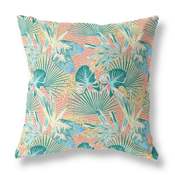 18â€ Blue Peach Tropical Indoor Outdoor Throw Pillow