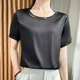 thumbnail image 2 of 2024 Summer Women's Silk Satin V Neck T Shirt Breathable Mesh Short Sleeve Top Elegant Casual Blouse Soft Comfortable Fashion Tee, 2 of 2