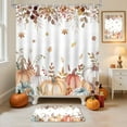 thumbnail image 5 of 4Pcs Fall Shower Curtain Set Autumn Fallen Leaves Pumpkin Shower Curtain Set with Non-Slip Washable Bath Rugs, Toilet Lid Cover for Fall Bathroom Decor Bathroom Decor Accessory, 5 of 6