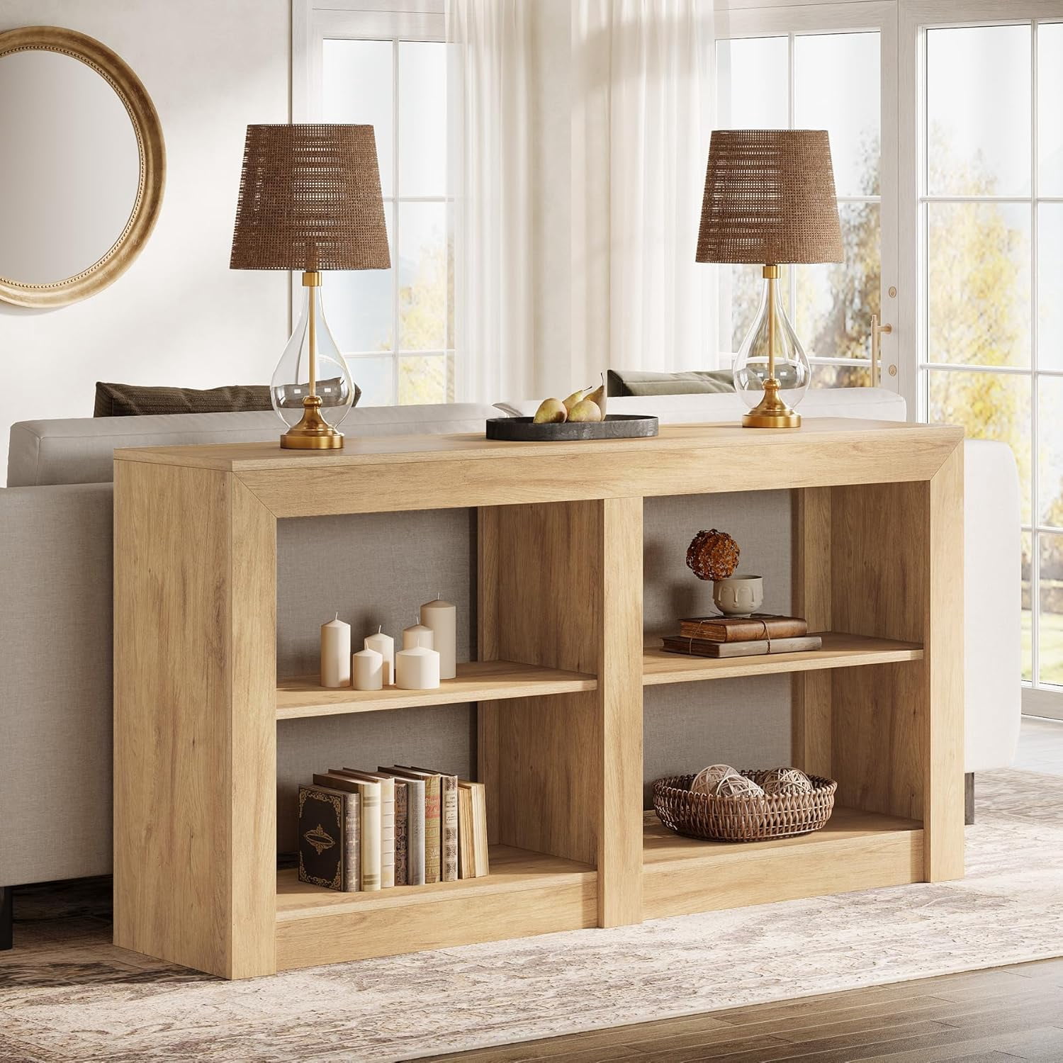 Tribesigns 59-Inch Farmhouse Console Table, 3-Tier Entryway Table with Storage