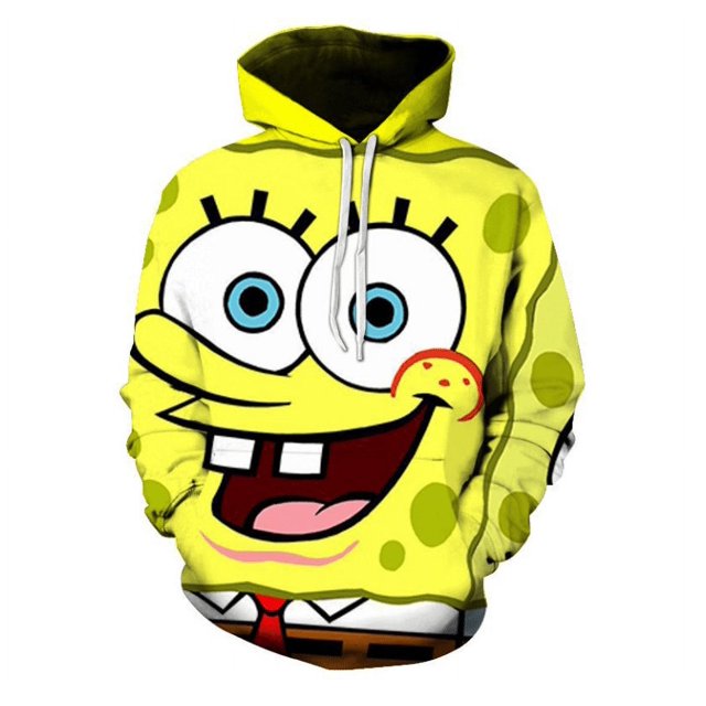 Men Women Unisex Digital Print Sweatshirts Hooded Adult SpongeBob SquarePants Cartoon Hip Hop Top Pullover