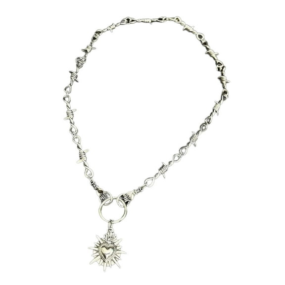 YIEMEEN Stylish Alloy Heart in Hand Necklace with Barbed Wire Design Clavicle Chain Perfect for Music Festivals and Parties