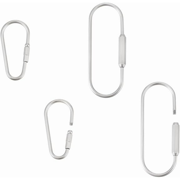 4pcs 2 Styles 304 Stainless Steel Screw Carabiner Lock Clasps Metal Screw Locking Keychain Carabiner Clasps Oval Keychain Clip for Necklaces Jewelry Making Supplies