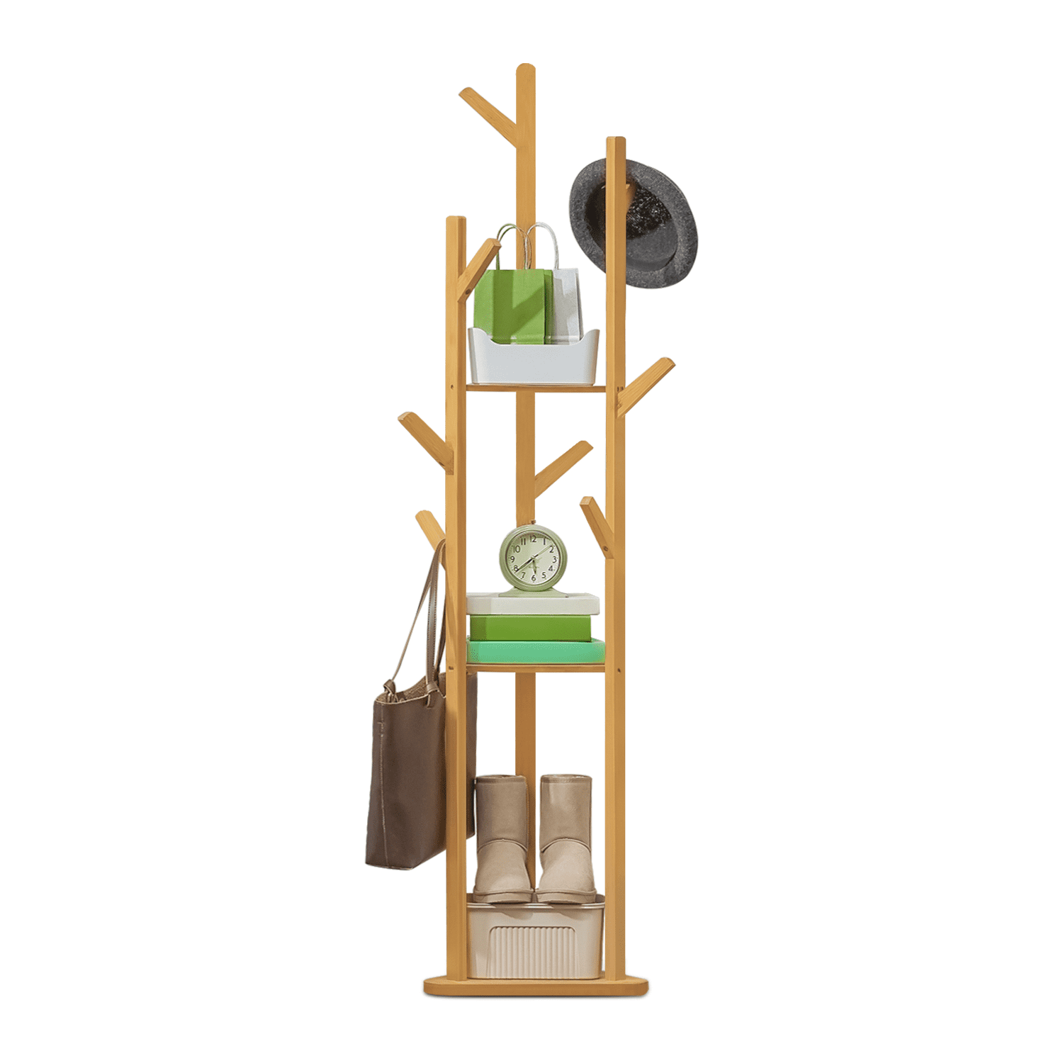Roundhill Furniture Arles Metal Standing Coat Rack - White With Oak Accents, 74.8" Tall, 9 Hooks - View #11