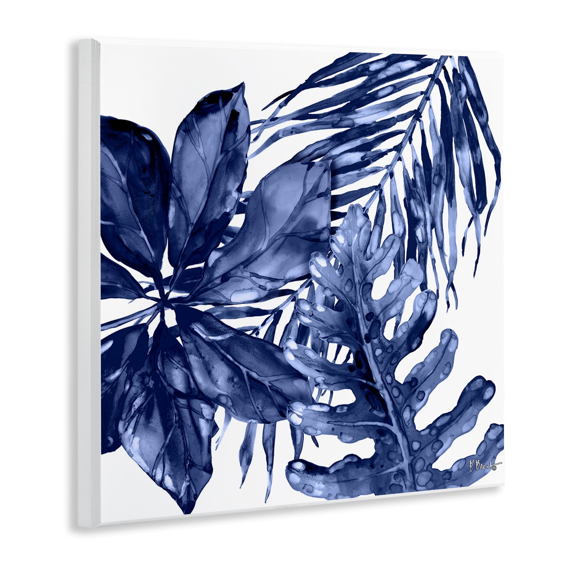 Stupell Industries Blue Hued Plant Leaves Botanical & Floral Painting Unframed Art Print Wall Art, 12 x 12
