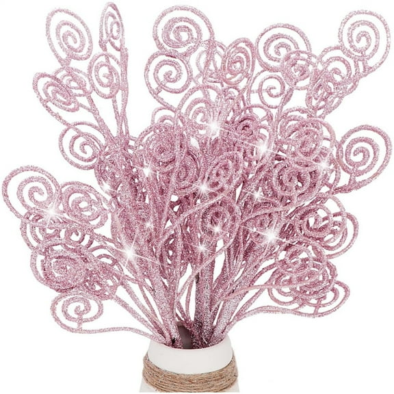 Christmas Tree Picks 12" Christmas Candy Curly Picks Artificial Flowers Branch Stems Christmas Tree Filler Branches for Xmas Tree Wreath Crafts Fillers Party Home Holiday Arrangement, Pink