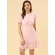 thumbnail image 2 of Vestido De Gasa Dobladillo Con Volantes Manga Corta Abullonada Para Mujeres Rosa XS, 2 of 6