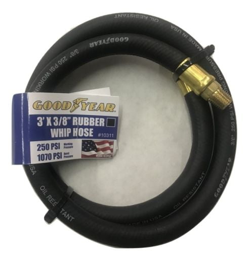 Goodyear USA 4 Foot 3/8" 250 PSI Rubber Air Hose Pigtail Whip w/ Ball Swivel 