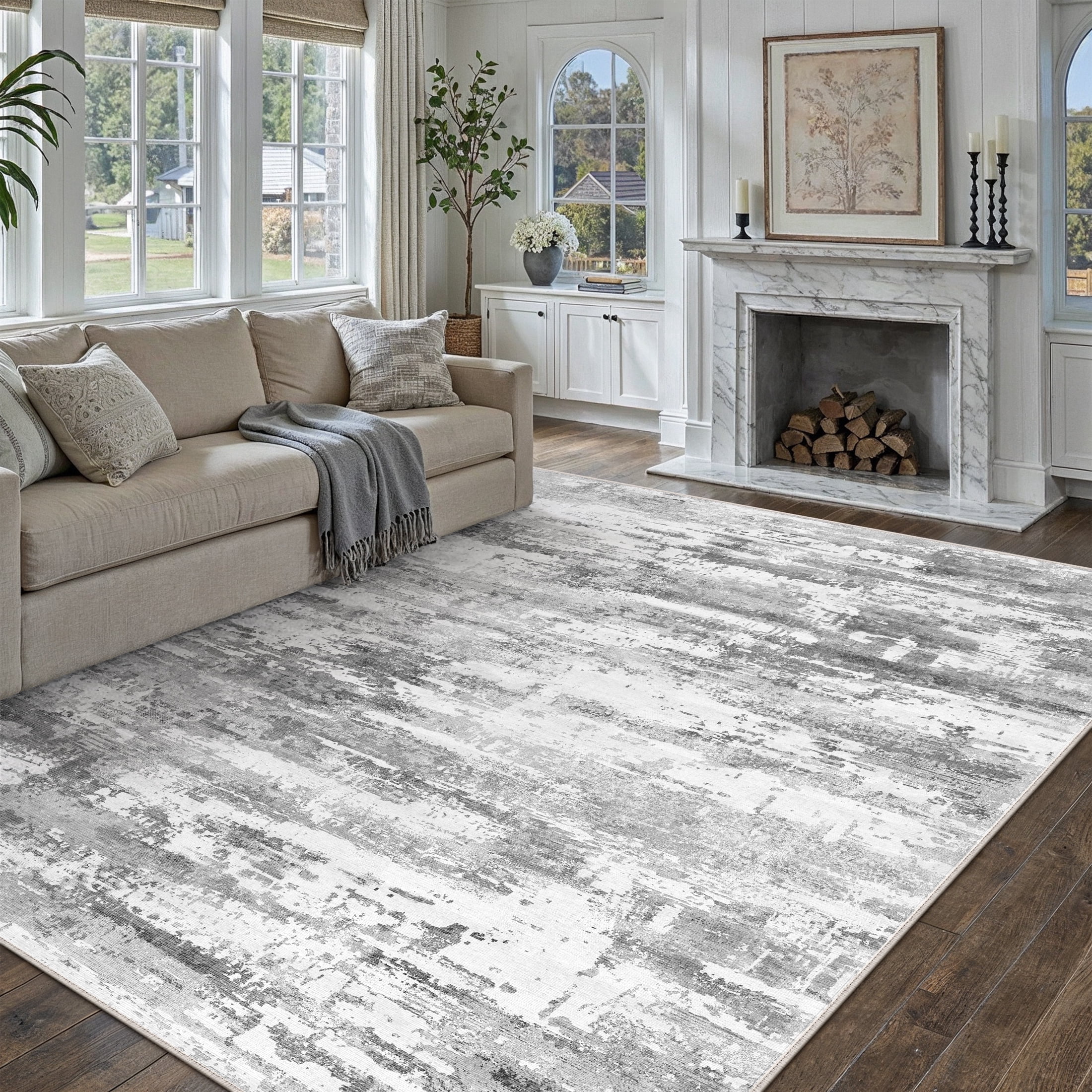 BERTHMEER 8'x10' Area Rugs for Living Room Large Abstract Bedroom Dining Room Modern Machine Washable Non-slip Rugs,Gray