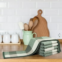PiccoCasa 6Pcs 100% Cotton Kitchen Dish Towel 13" x 29" Green Plaid