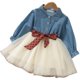 thumbnail image 5 of Vestido de moda para niñas de primavera y otoño, linda falda de malla de costura de vaquero + conjunto de cinturón de punta de onda desmontable, 5 of 6