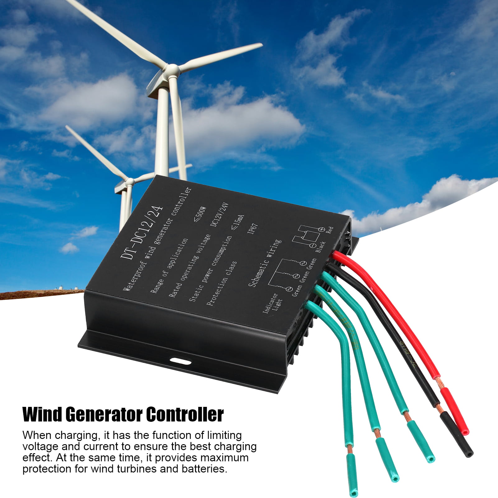 12/24V 600W Wind Turbine Generator Charge Controller Regulator LED Waterproof 