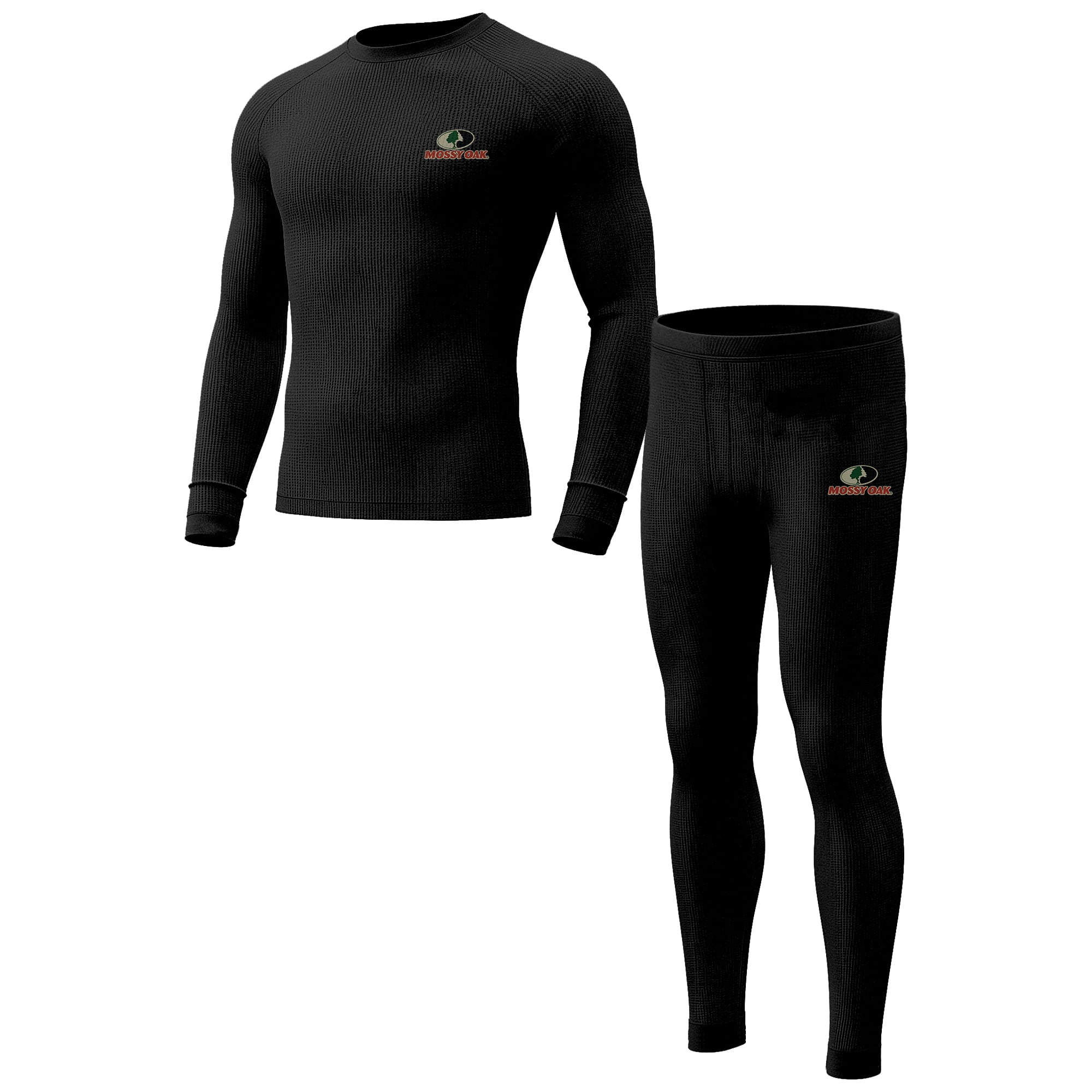 Mossy Oak Mens Thermal Underwear Set Insulated Shirt & Long Johns, Black Large
